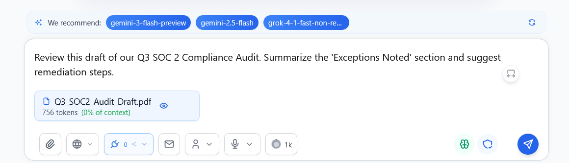 Prompt with attachments in the ChtSafe chat