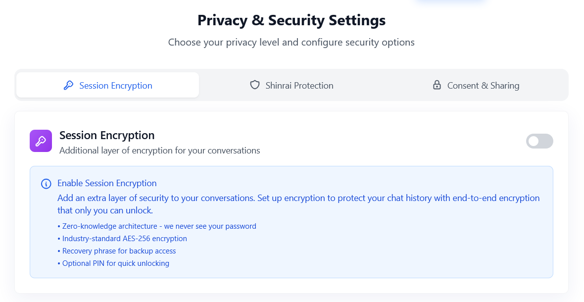 Privacy settings in the AI portal